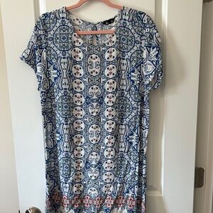 Blue and White Patterned Midi Dress